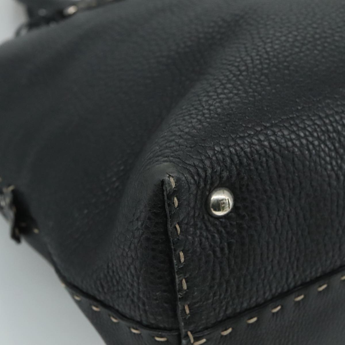 FENDI Celeria Hand Bag Leather Black Silver Auth yk16876