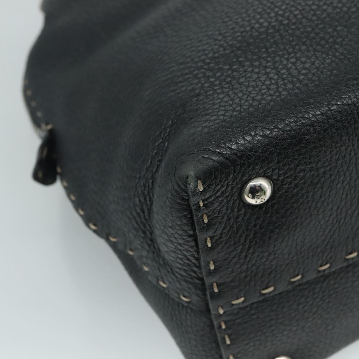 FENDI Celeria Hand Bag Leather Black Silver Auth yk16876