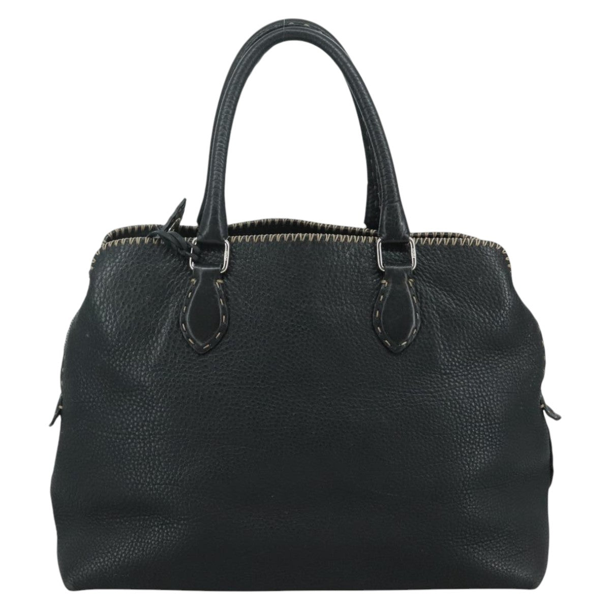 FENDI Celeria Hand Bag Leather Black Silver Auth yk16876