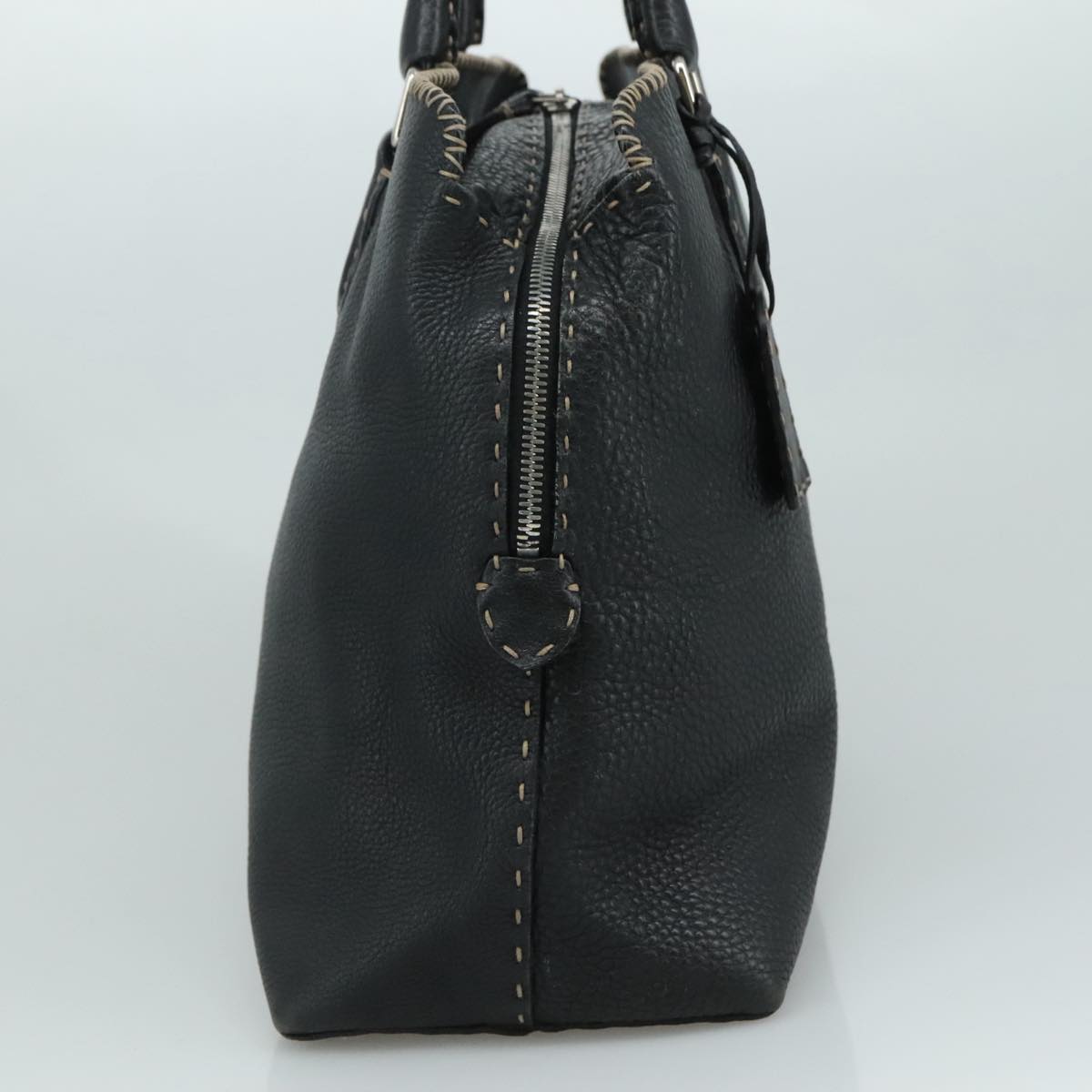 FENDI Celeria Hand Bag Leather Black Silver Auth yk16876