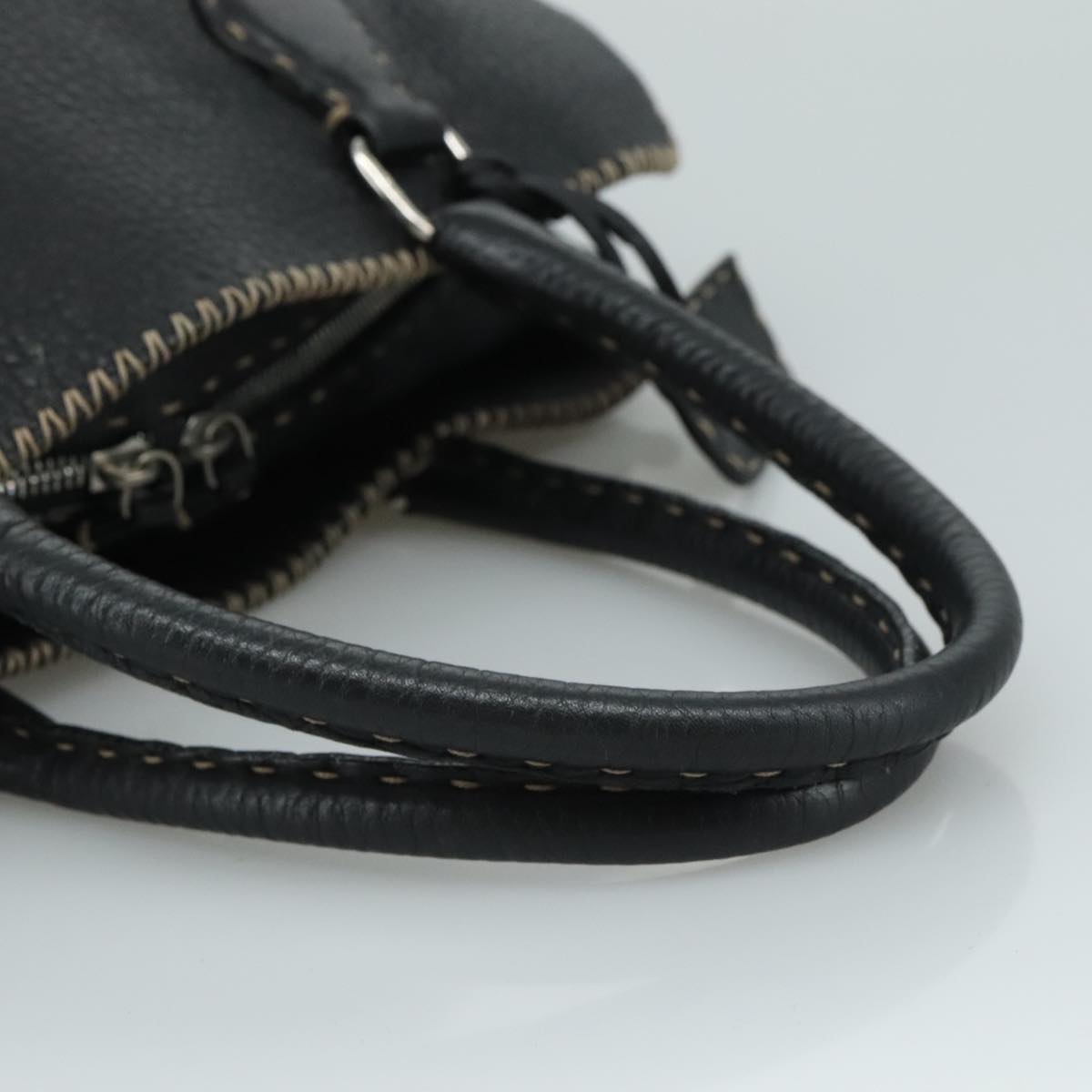 FENDI Celeria Hand Bag Leather Black Silver Auth yk16876