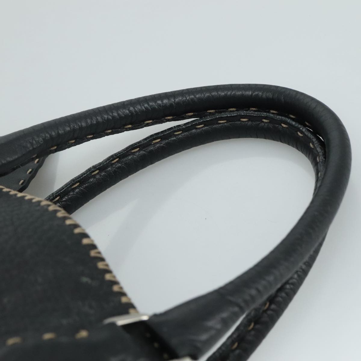 FENDI Celeria Hand Bag Leather Black Silver Auth yk16876