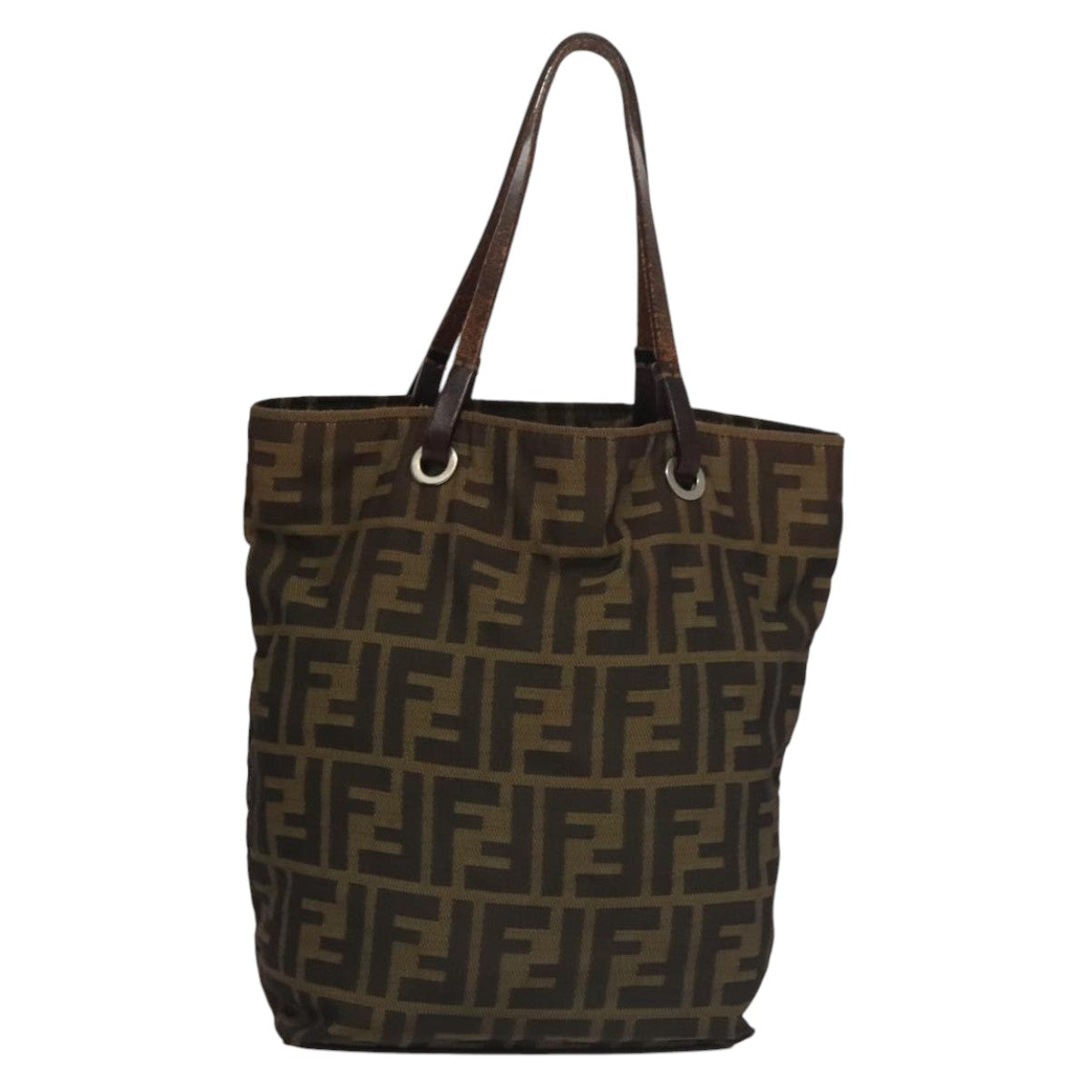FENDI Zucca Canvas Hand Bag Brown Black Auth yk16907