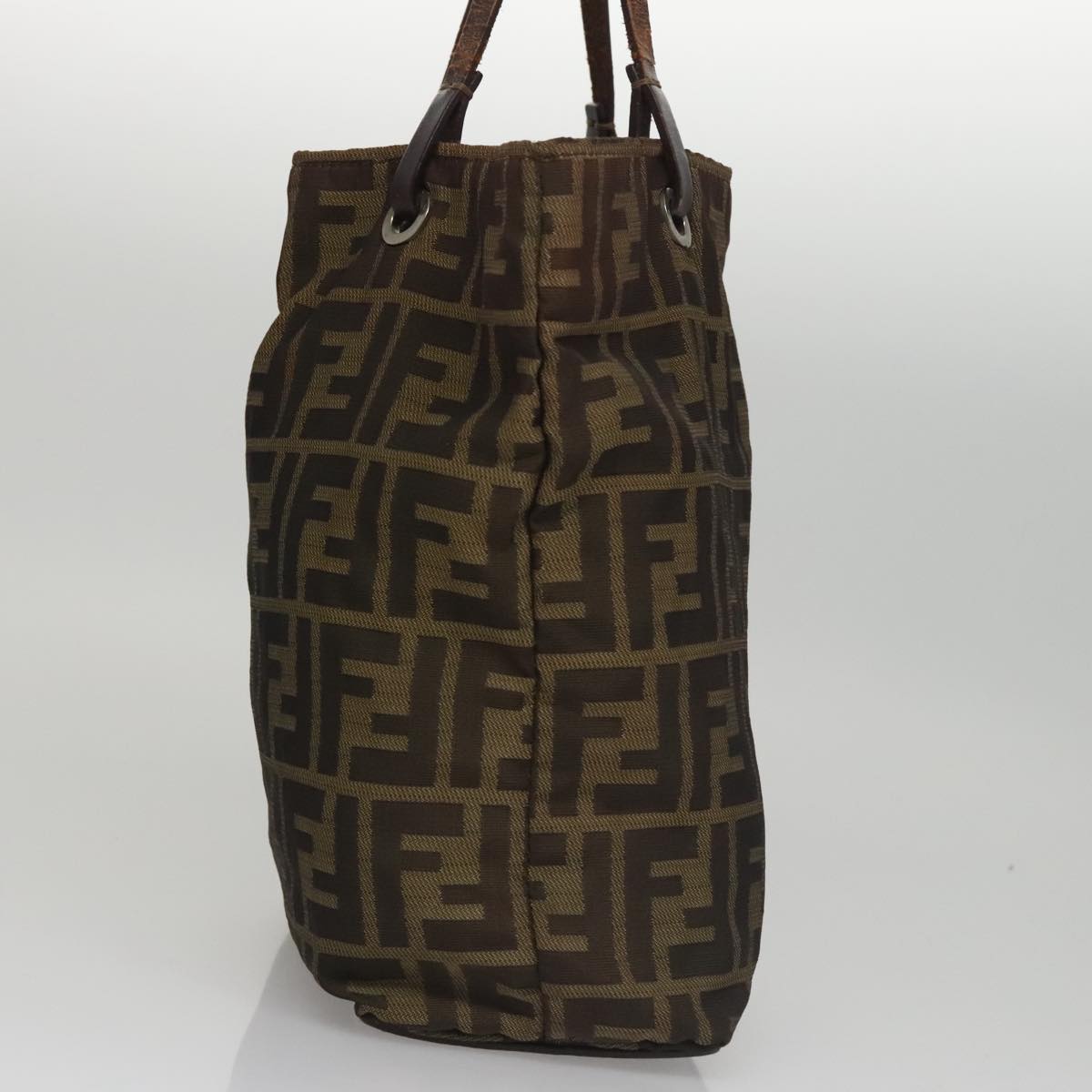 FENDI Zucca Canvas Hand Bag Brown Black Auth yk16907