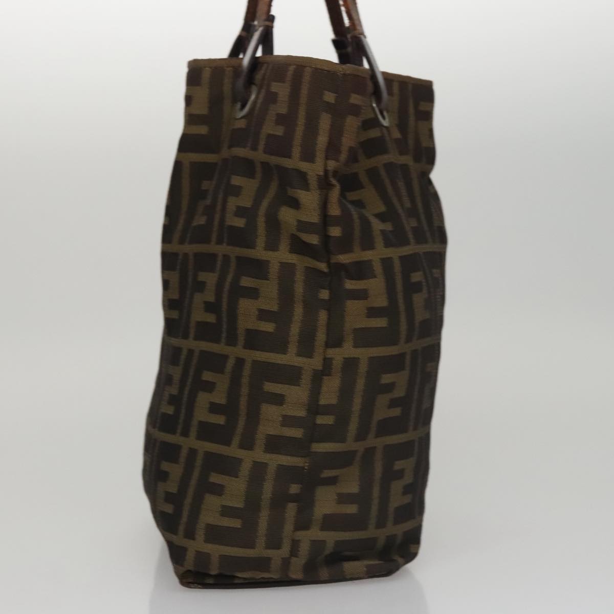FENDI Zucca Canvas Hand Bag Brown Black Auth yk16907