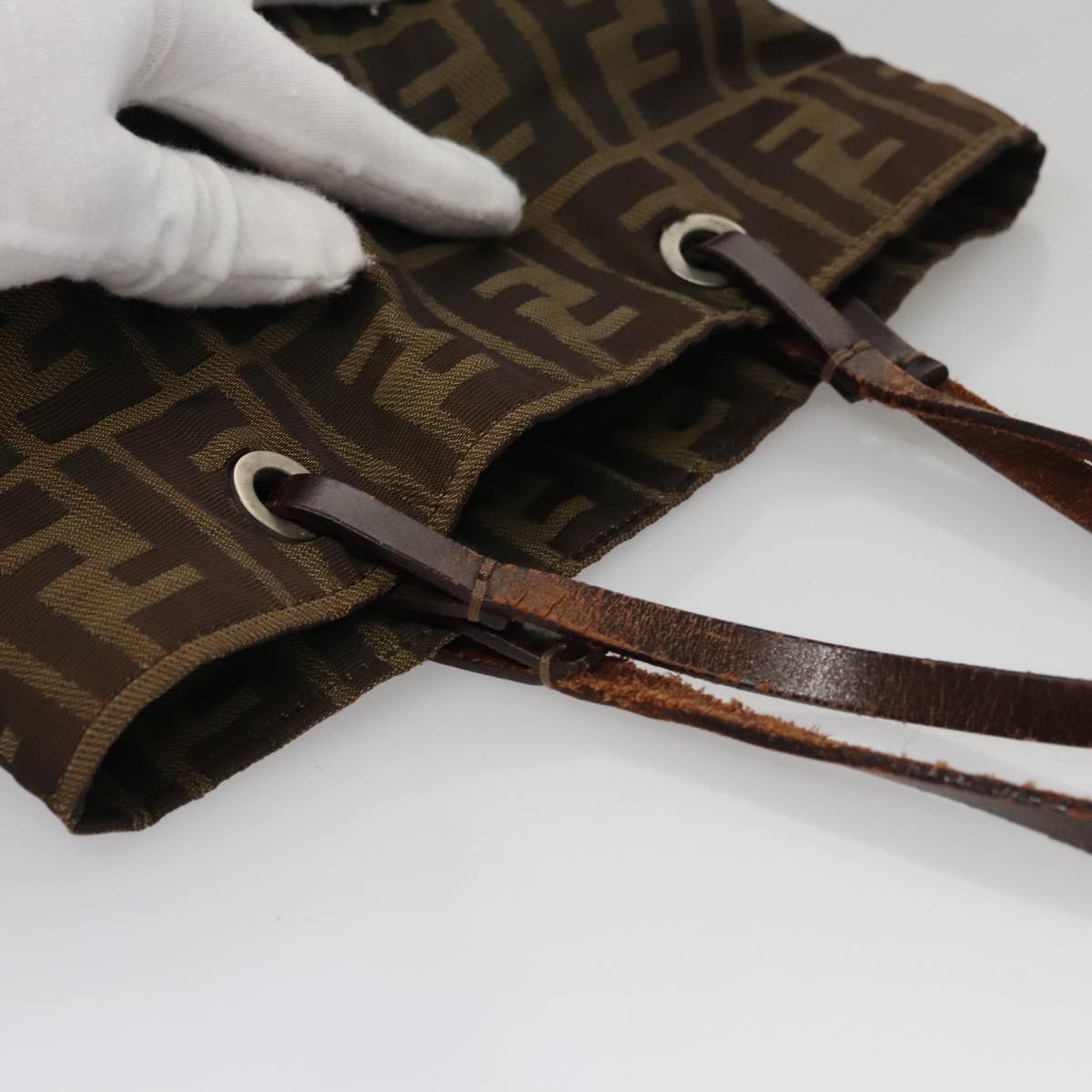 FENDI Zucca Canvas Hand Bag Brown Black Auth yk16907
