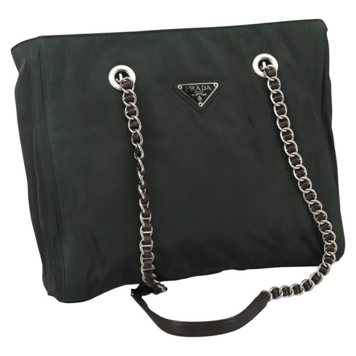 PRADA Chain Shoulder Bag Nylon Khaki Auth yk16918