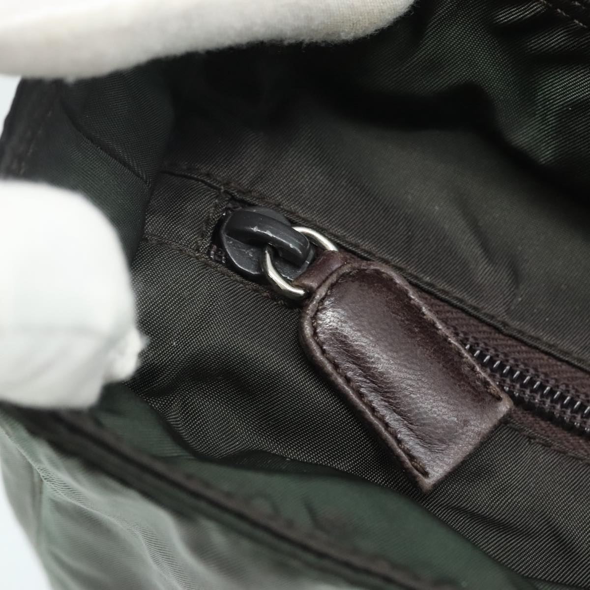 PRADA Chain Shoulder Bag Nylon Khaki Auth yk16918