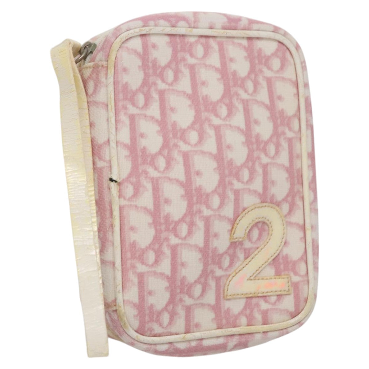 Christian Dior Trotter Canvas Pouch PVC Leather Pink Auth yk16934
