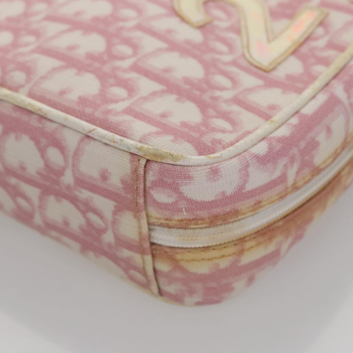 Christian Dior Trotter Canvas Pouch PVC Leather Pink Auth yk16934