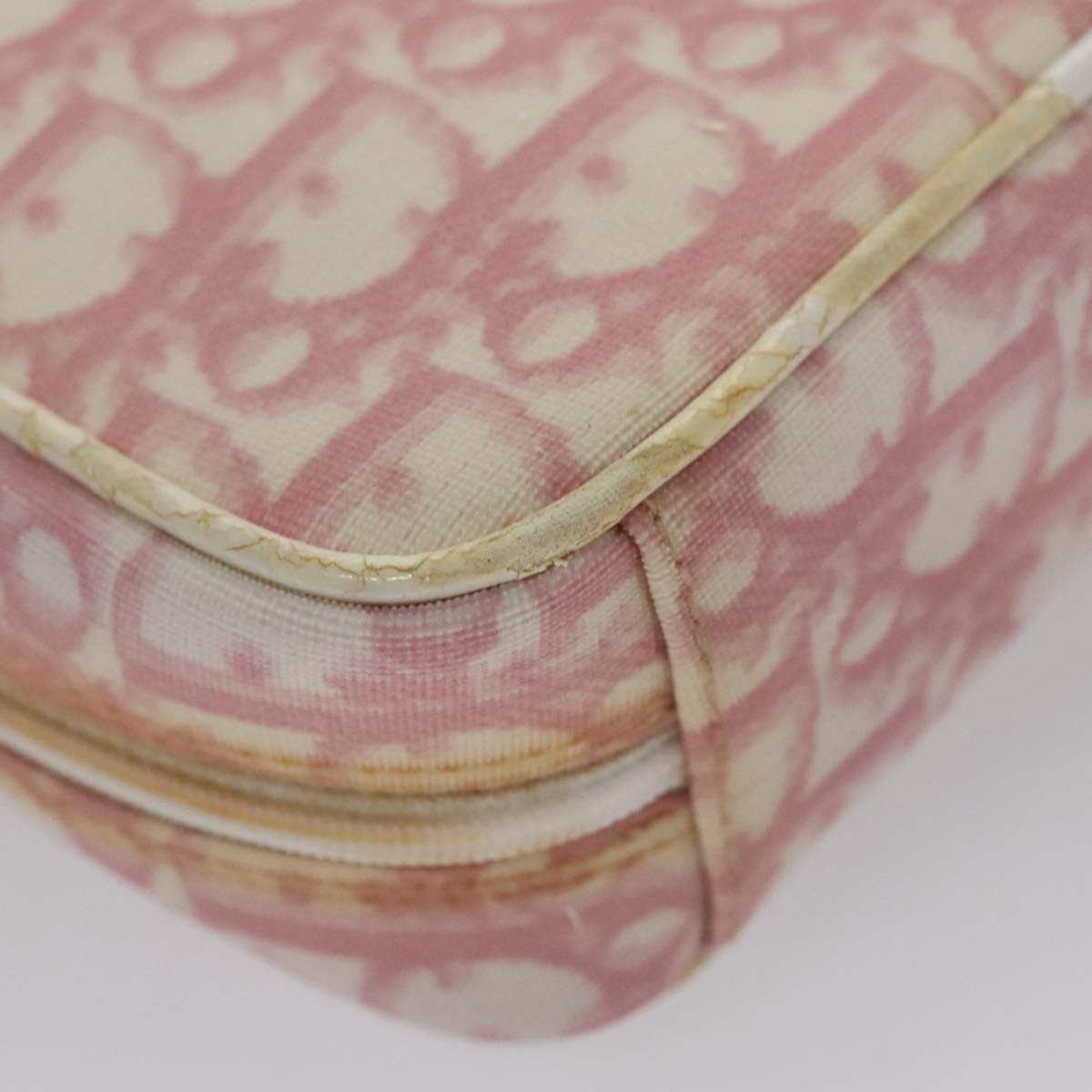 Christian Dior Trotter Canvas Pouch PVC Leather Pink Auth yk16934