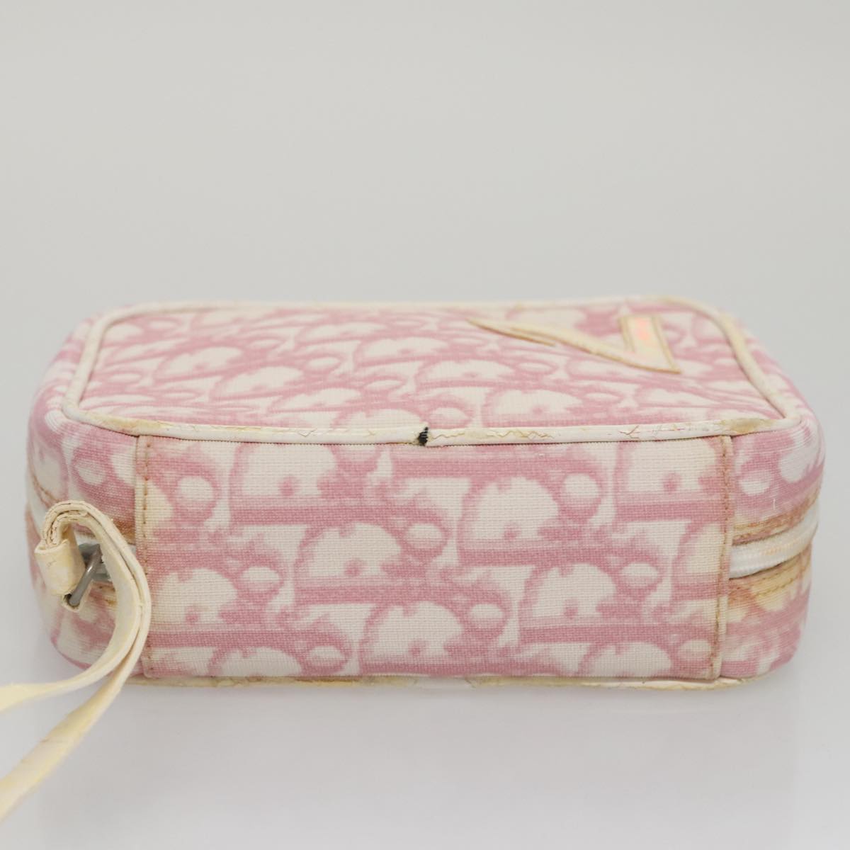 Christian Dior Trotter Canvas Pouch PVC Leather Pink Auth yk16934