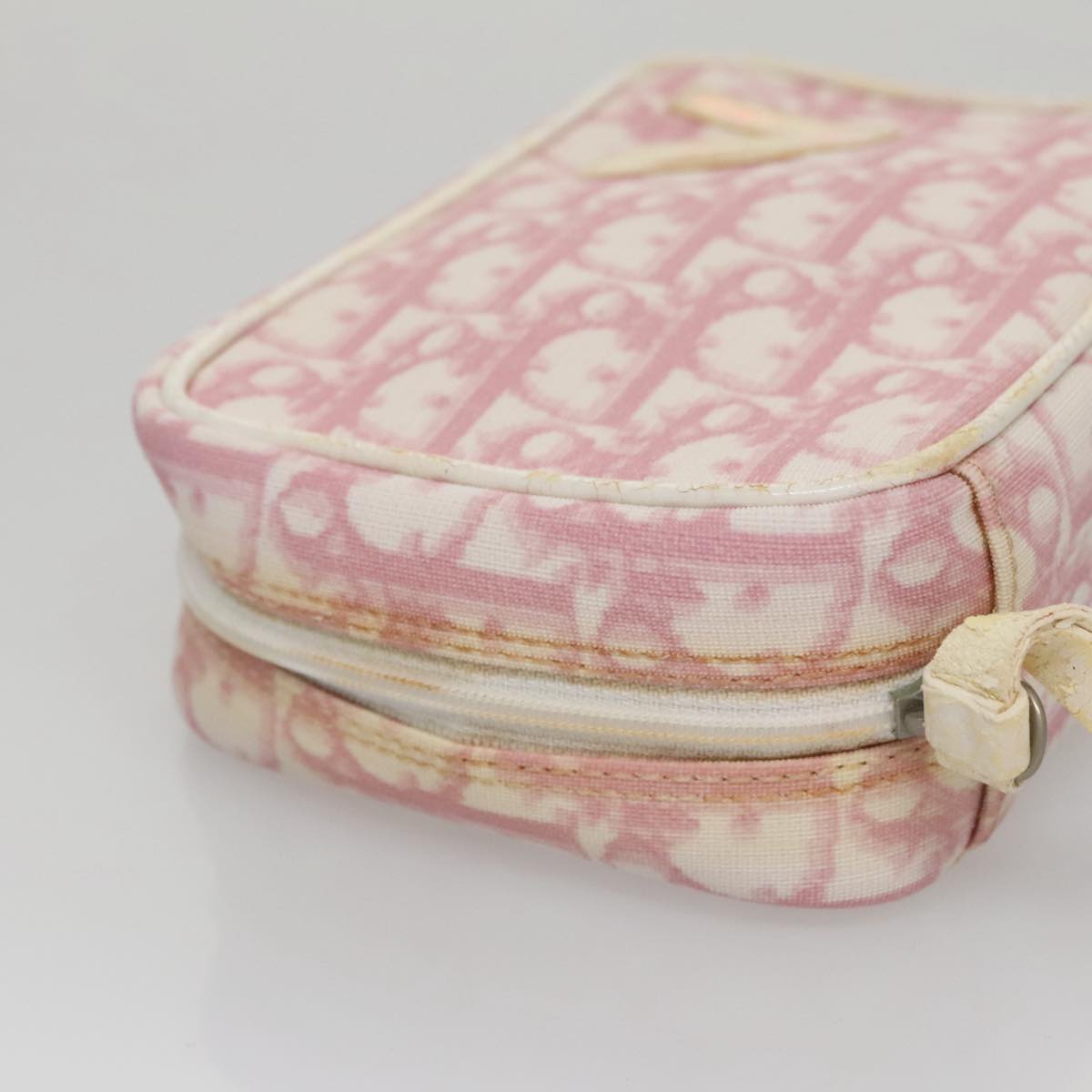 Christian Dior Trotter Canvas Pouch PVC Leather Pink Auth yk16934