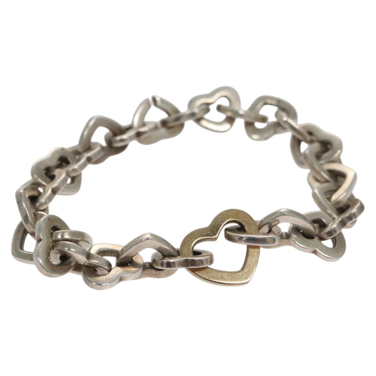 TIFFANY&Co. Heart Link Bracelet Ag925 Gold 750 Silver Auth yk16941