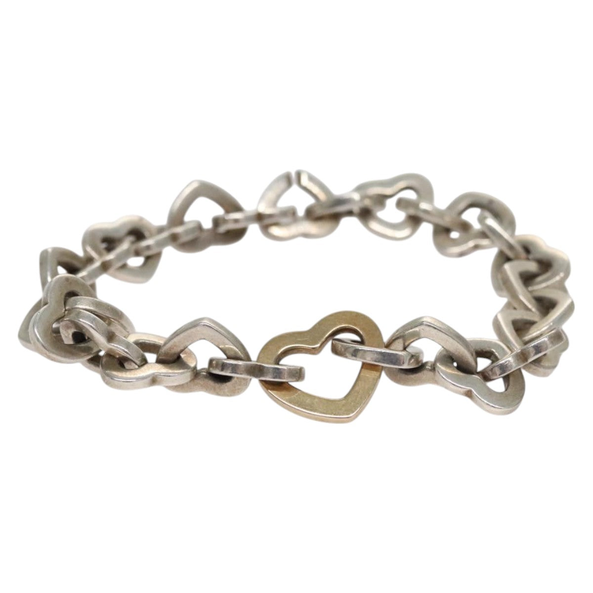 TIFFANY&Co. Heart Link Bracelet Ag925 Gold 750 Silver Auth yk16941