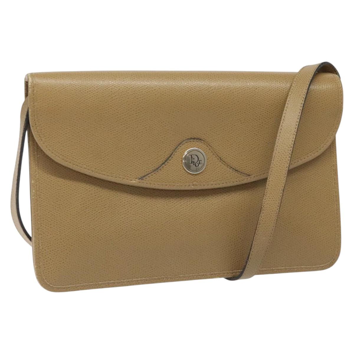 Christian Dior Shoulder Bag Leather Beige Auth yk17006