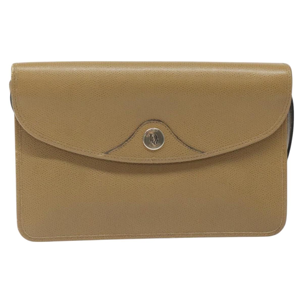 Christian Dior Shoulder Bag Leather Beige Auth yk17006