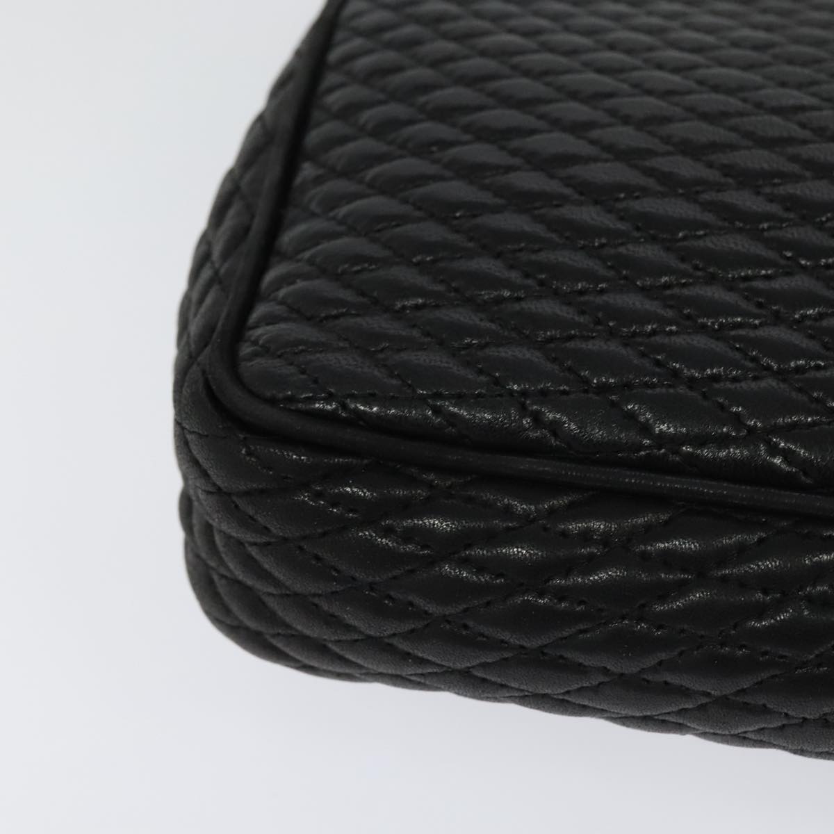 BALLY Quilted Chain Shoulder Bag Leather Black Gold Auth yk17027