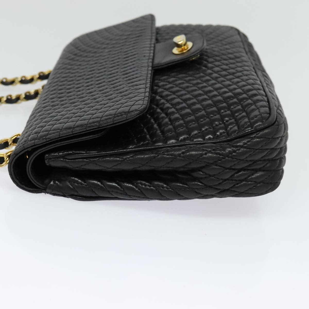 BALLY Quilted Chain Shoulder Bag Leather Black Gold Auth yk17027