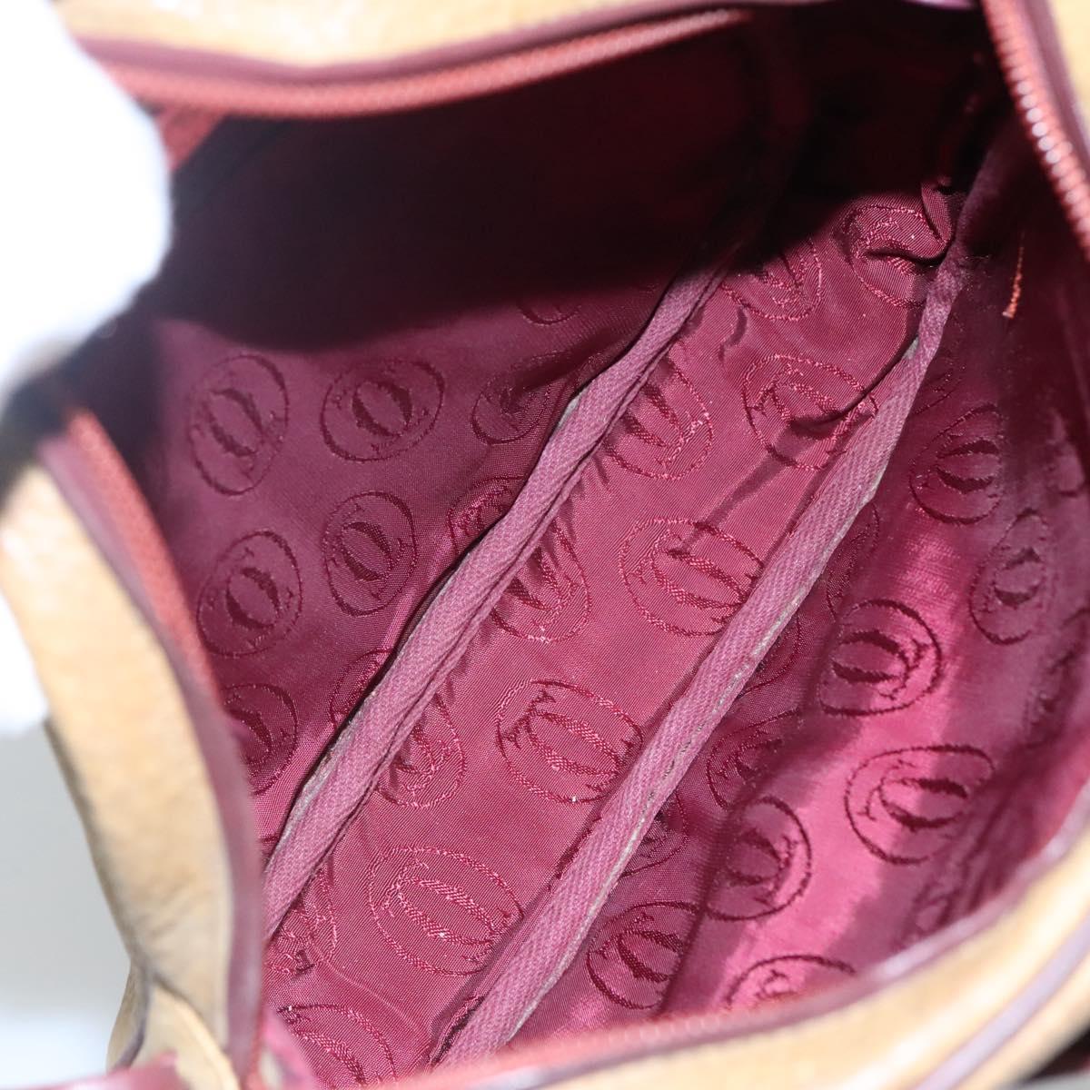 CARTIER Shoulder Bag Leather Yellow Red Auth yk17030