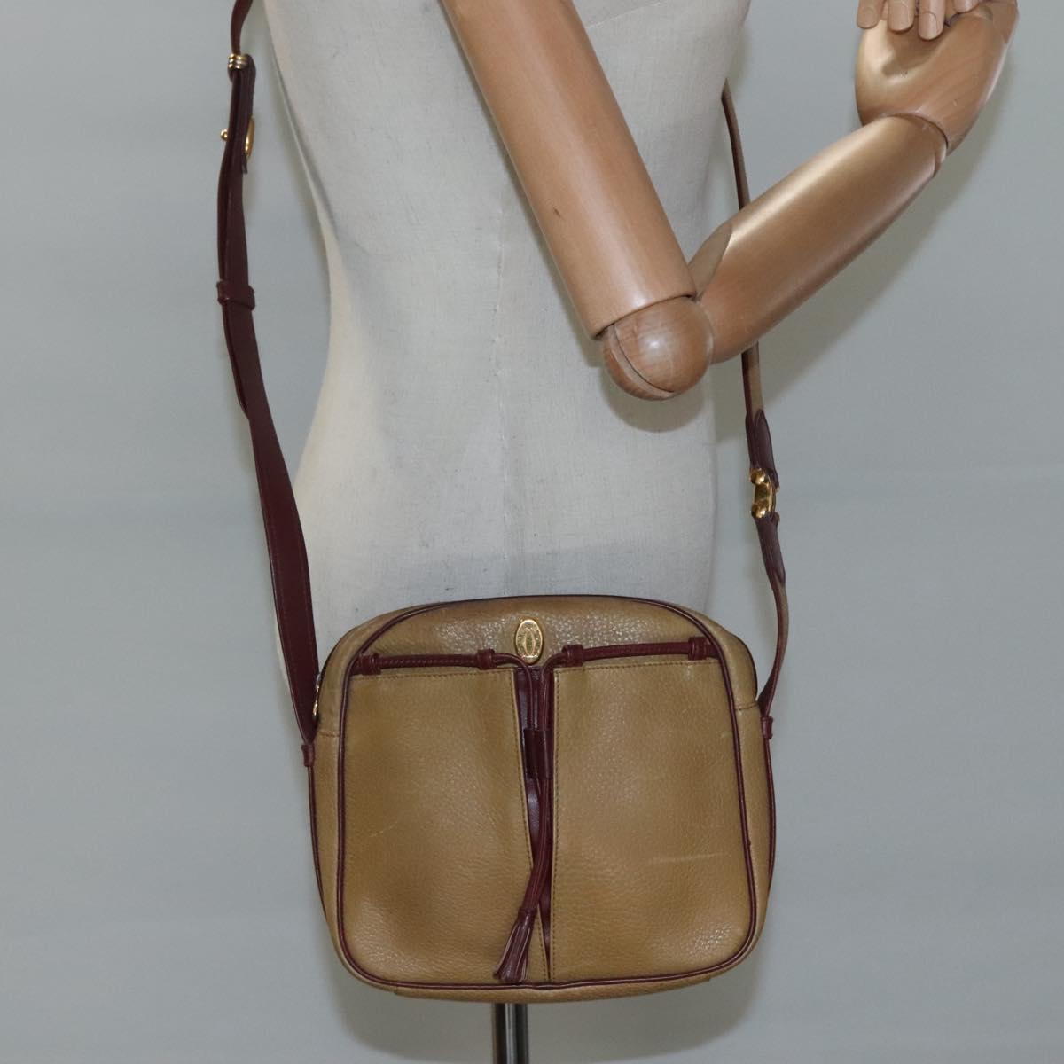 CARTIER Shoulder Bag Leather Yellow Red Auth yk17030