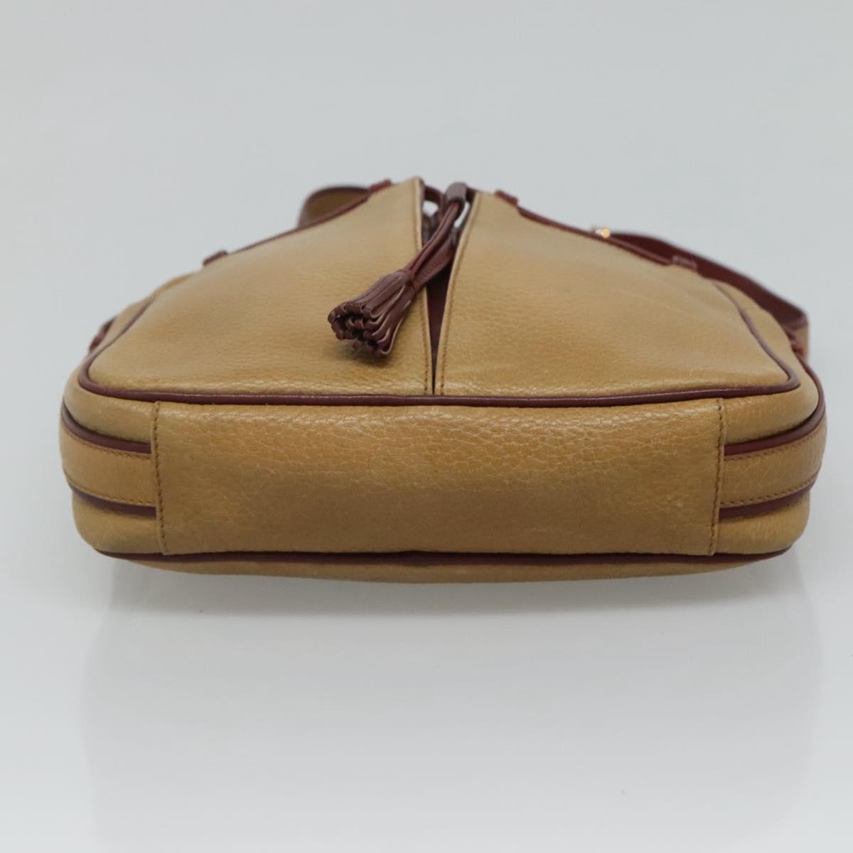 CARTIER Shoulder Bag Leather Yellow Red Auth yk17030