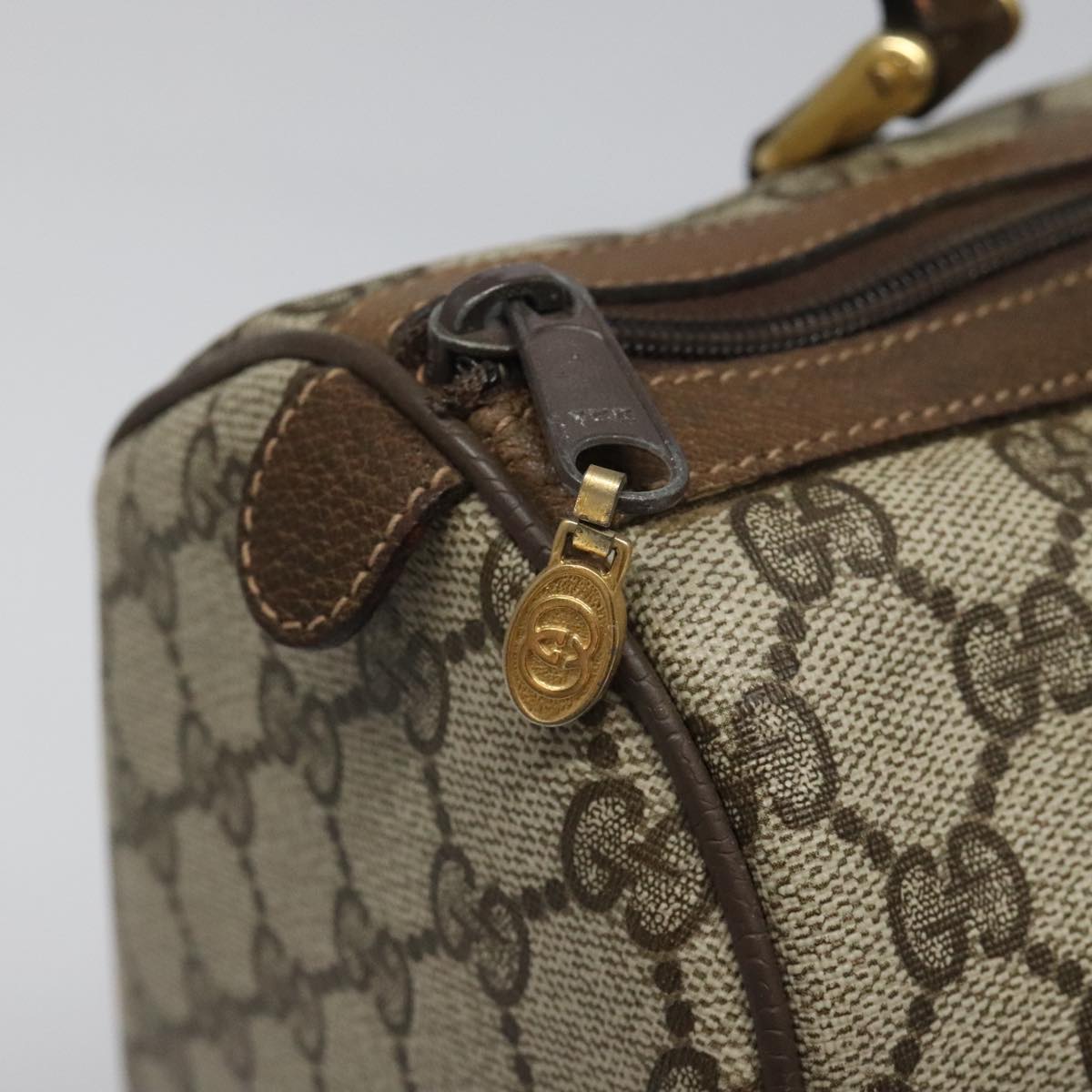 GUCCI GG Supreme Web Sherry Line Boston Bag PVC Beige Red 010 378 Auth yk17033