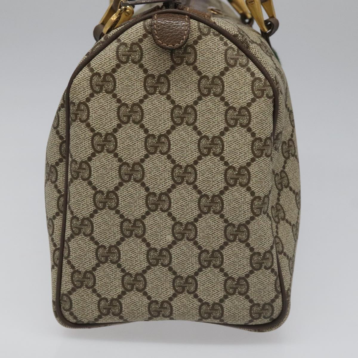 GUCCI GG Supreme Web Sherry Line Boston Bag PVC Beige Red 010 378 Auth yk17033