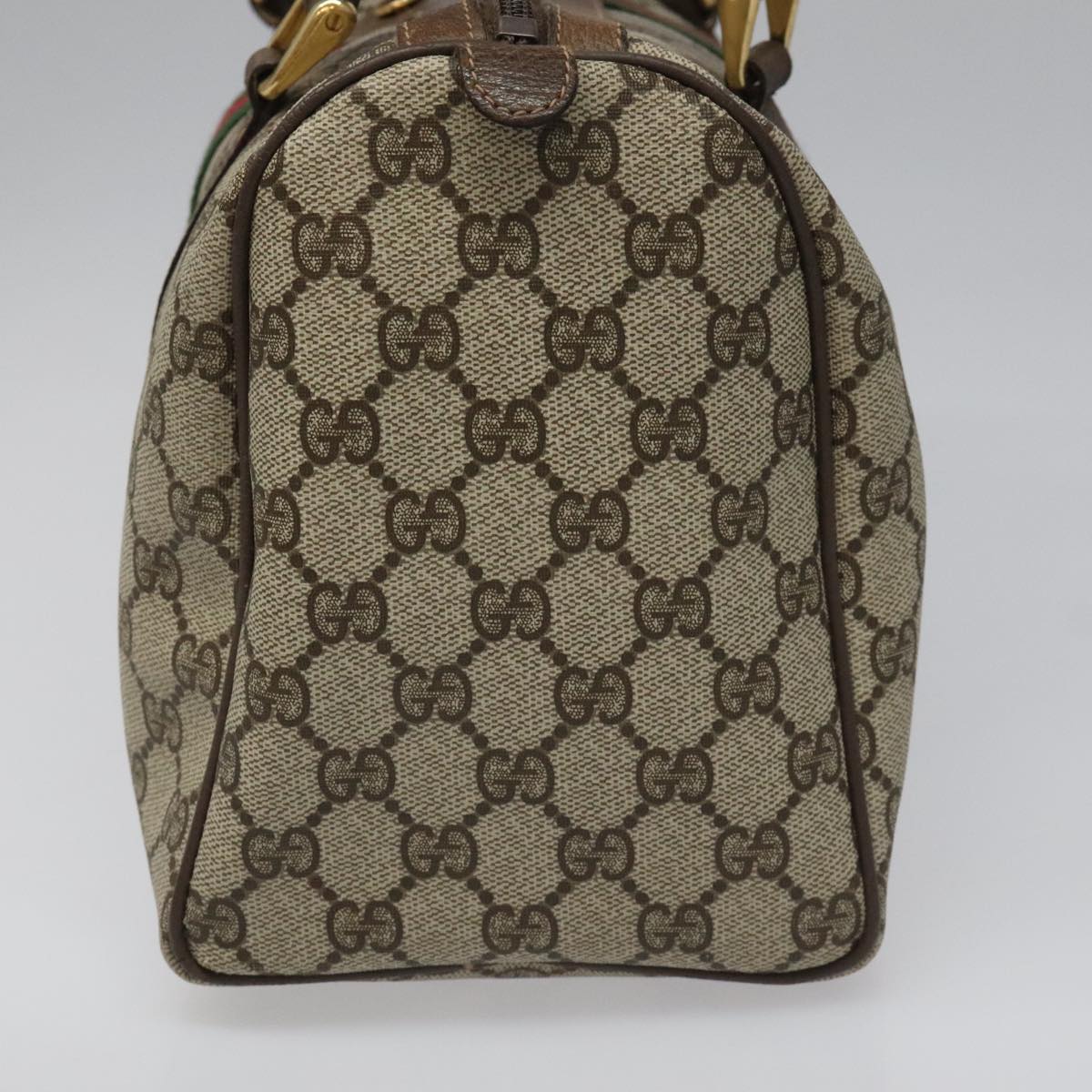 GUCCI GG Supreme Web Sherry Line Boston Bag PVC Beige Red 010 378 Auth yk17033