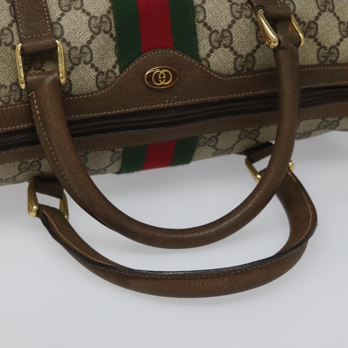 GUCCI GG Supreme Web Sherry Line Boston Bag PVC Beige Red 010 378 Auth yk17033