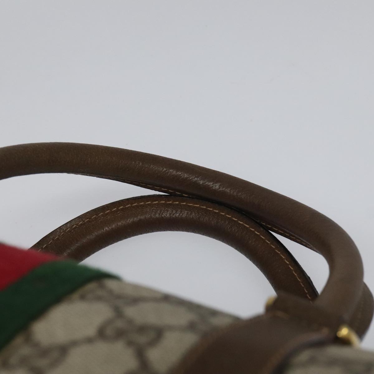 GUCCI GG Supreme Web Sherry Line Boston Bag PVC Beige Red 010 378 Auth yk17033