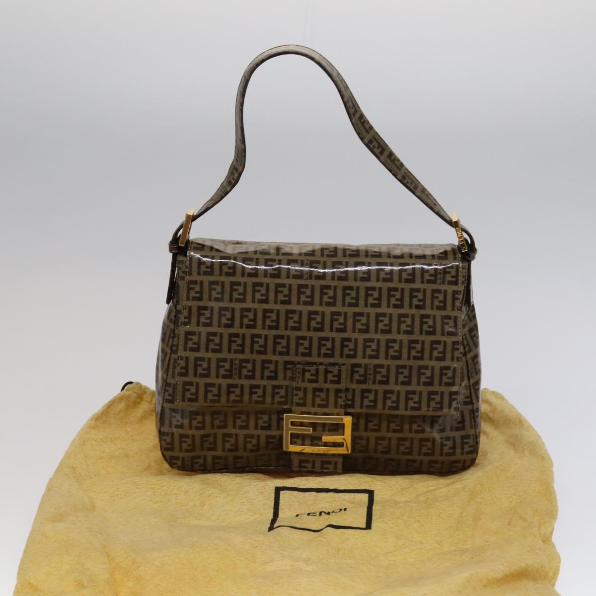 FENDI Zucchino Canvas Mamma Baguette Shoulder Bag Beige Auth yk17049AV