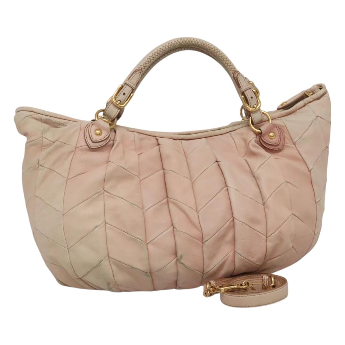 Miu Miu Tote Bag Leather 2way Pink Gold Auth yk17069