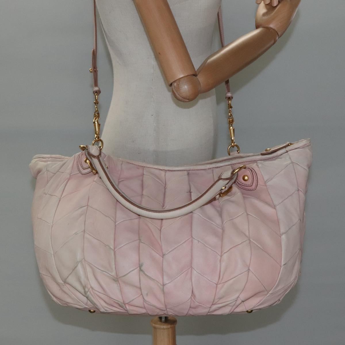 Miu Miu Tote Bag Leather 2way Pink Gold Auth yk17069