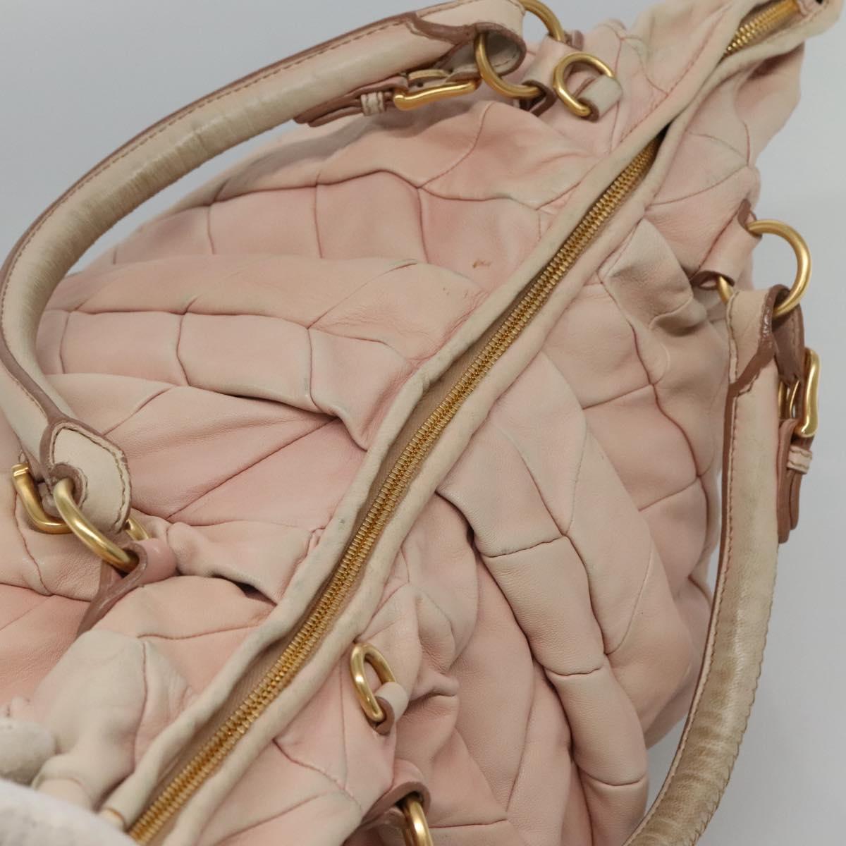 Miu Miu Tote Bag Leather 2way Pink Gold Auth yk17069