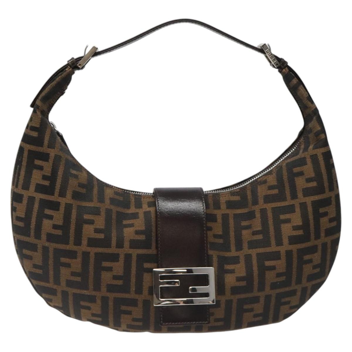 FENDI Zucca Canvas Croissant Shoulder Bag Black Brown Auth yk17081AV