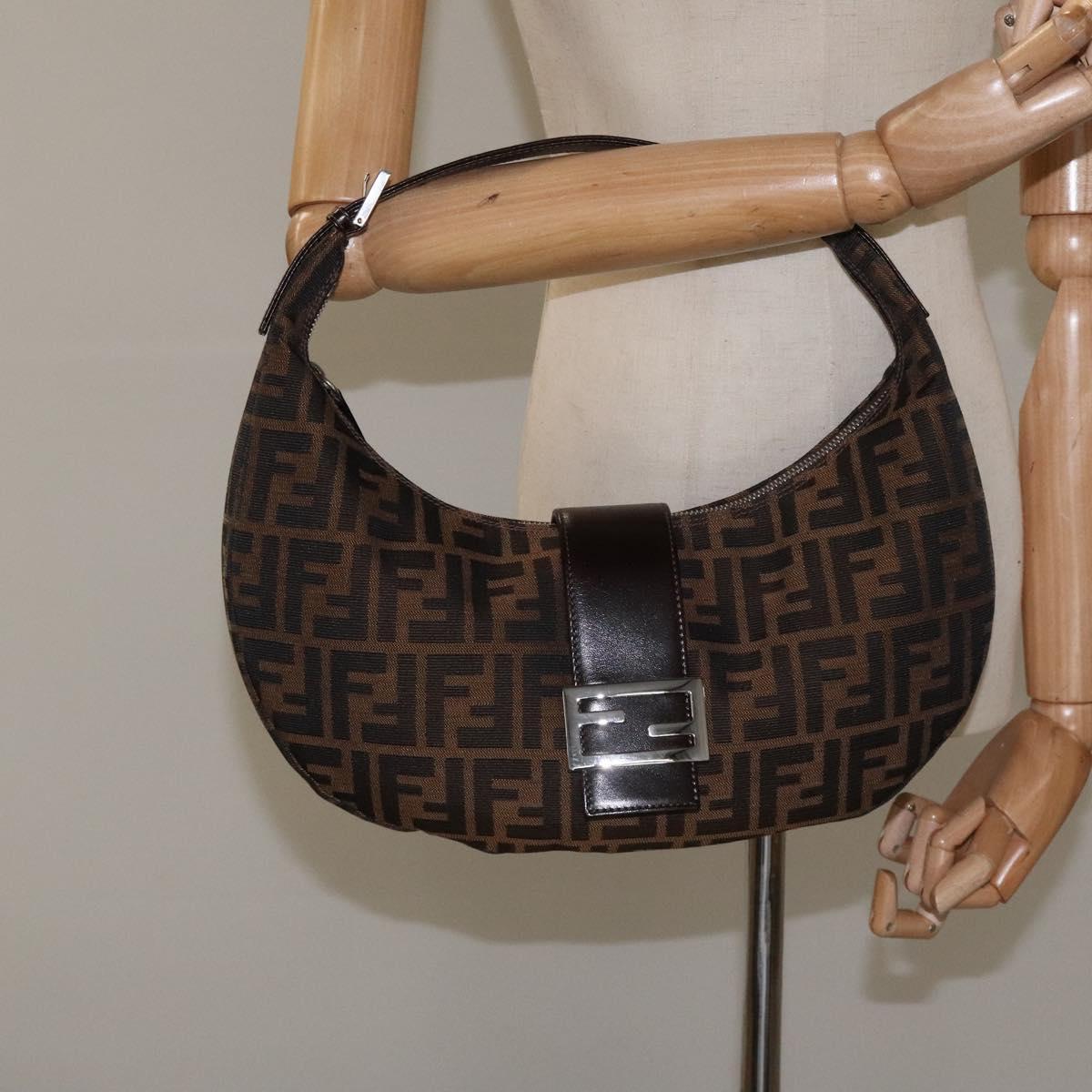 FENDI Zucca Canvas Croissant Shoulder Bag Black Brown Auth yk17081AV