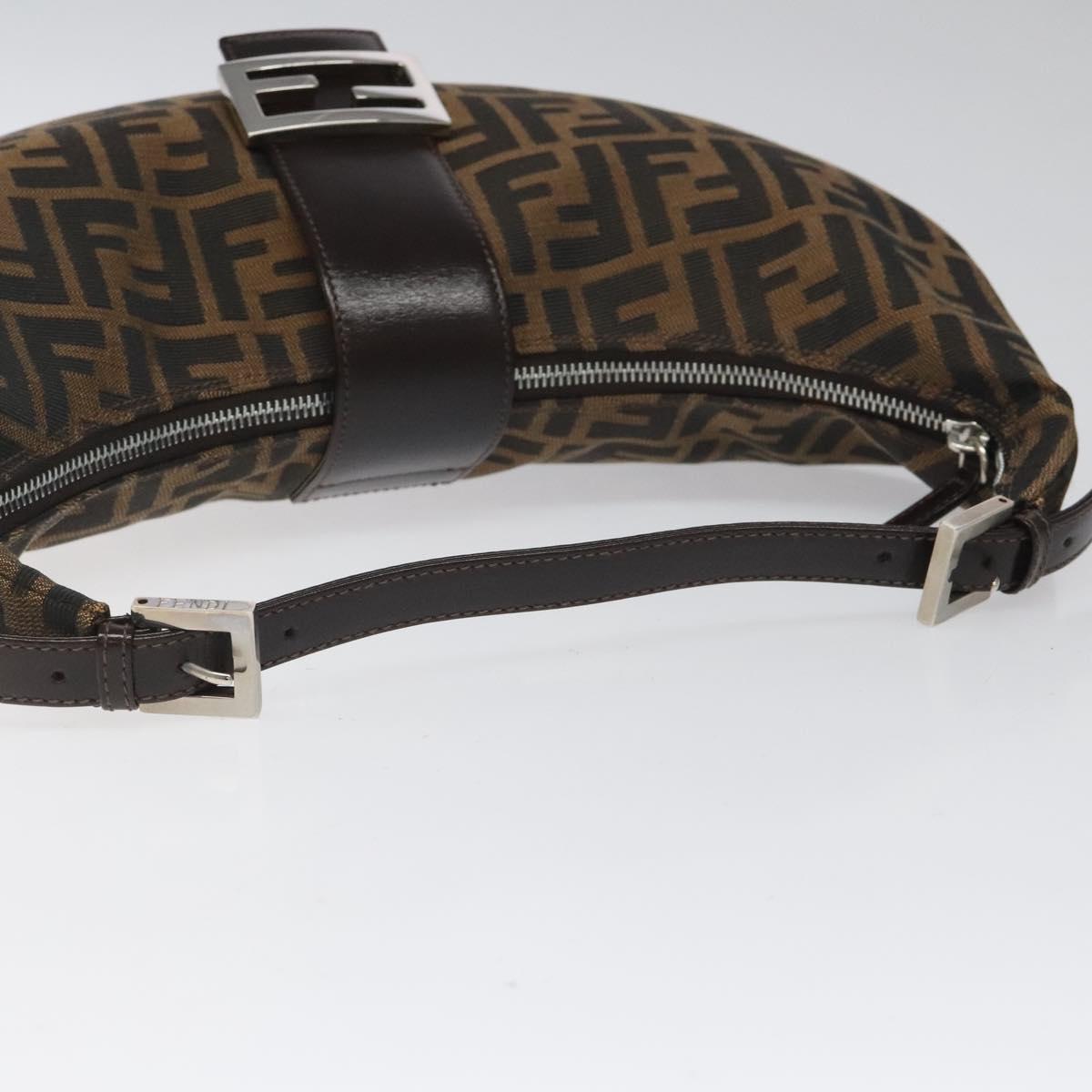 FENDI Zucca Canvas Croissant Shoulder Bag Black Brown Auth yk17081AV