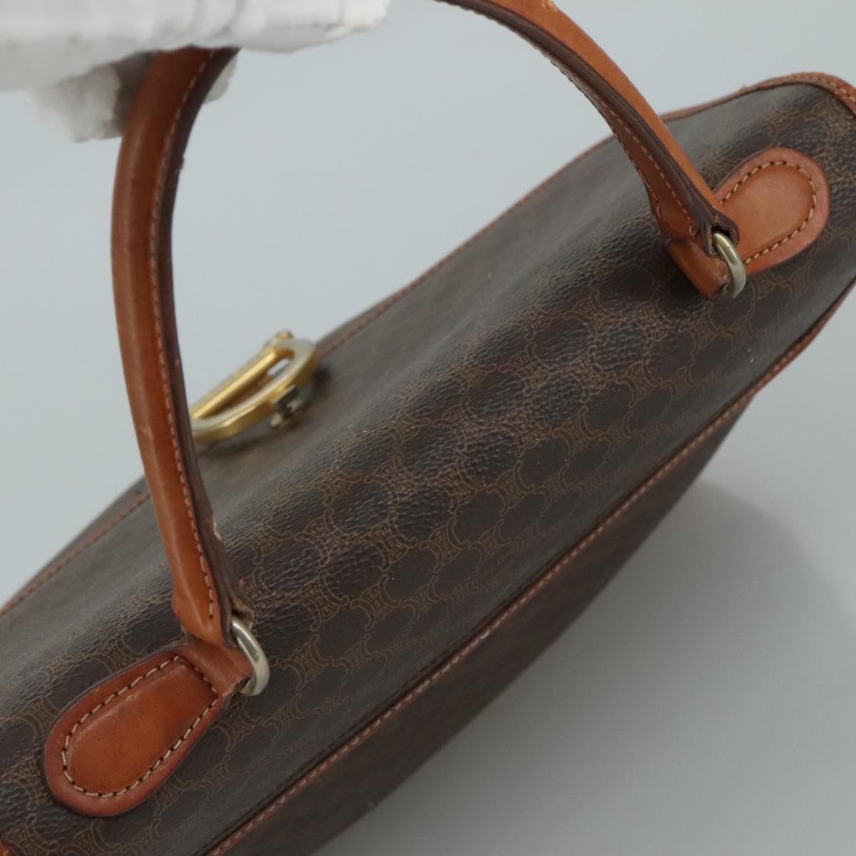 CELINE Macadam Canvas Hand Bag PVC Leather Brown Auth yk17101