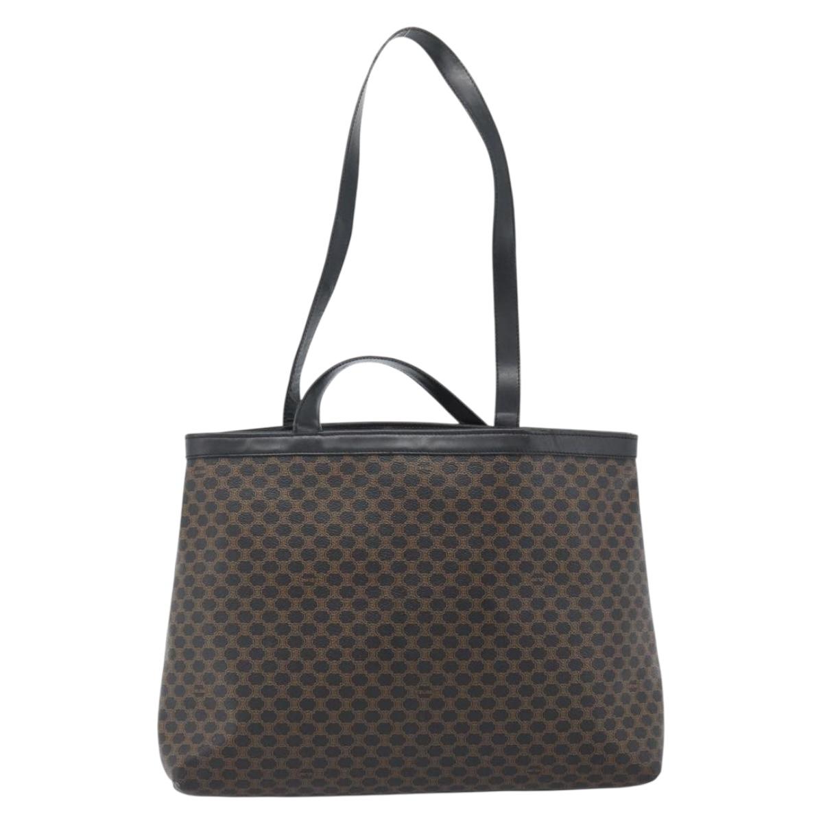 CELINE Macadam Canvas Tote Bag PVC Leather Black Auth yk17145