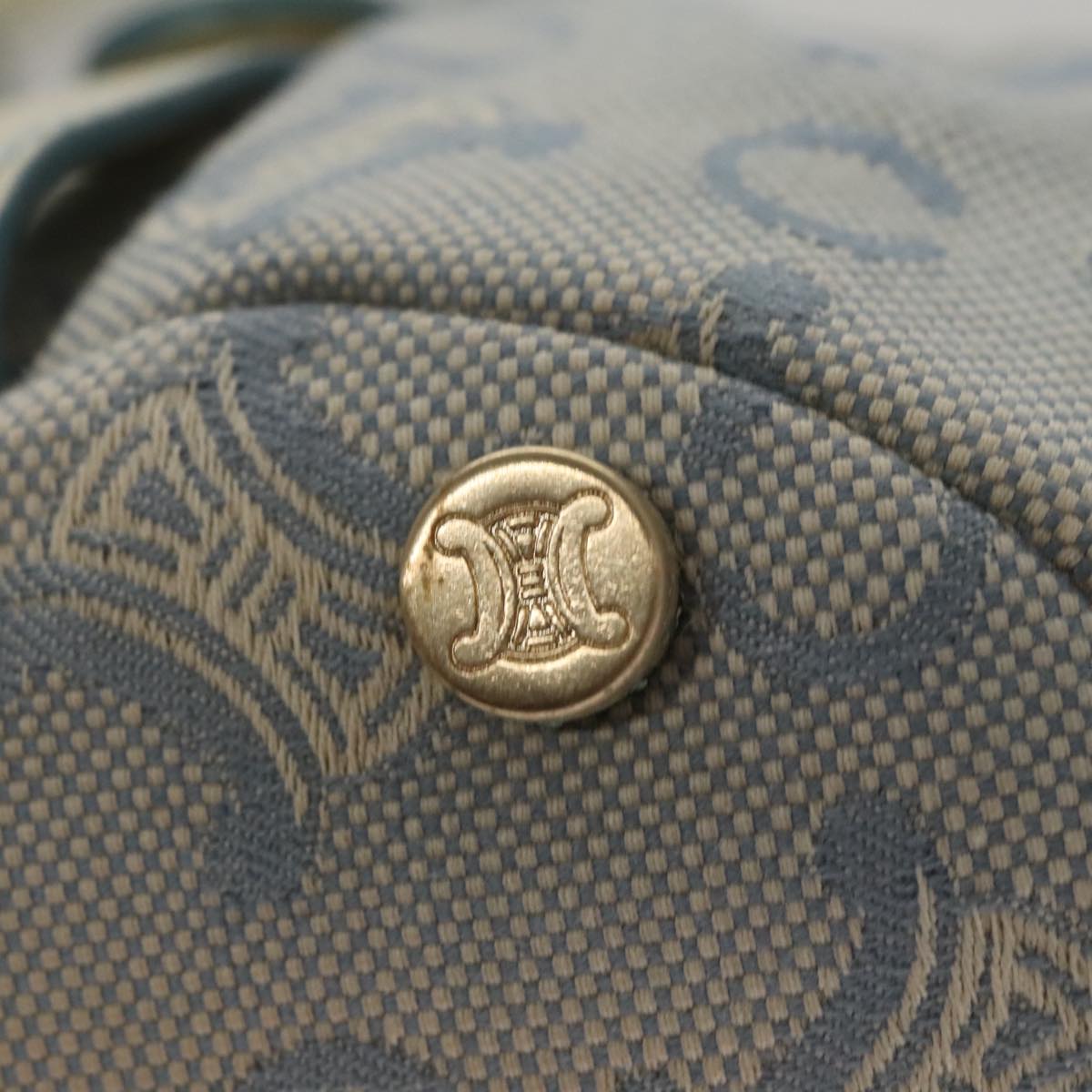 CELINE C Macadam Canvas Shoulder Bag Light Blue Auth yk17148