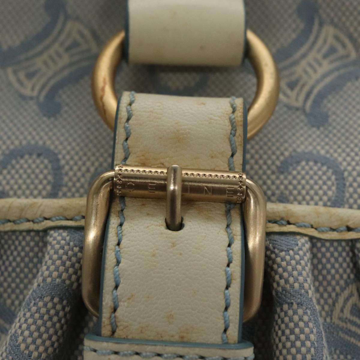 CELINE C Macadam Canvas Shoulder Bag Light Blue Auth yk17148