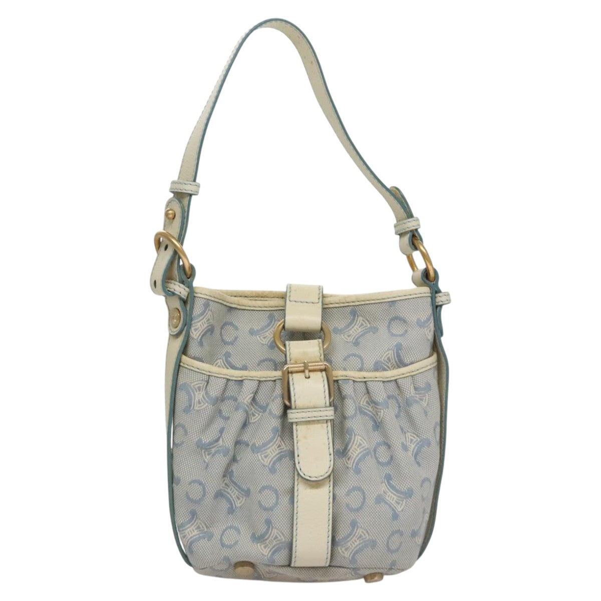 CELINE C Macadam Canvas Shoulder Bag Light Blue Auth yk17148