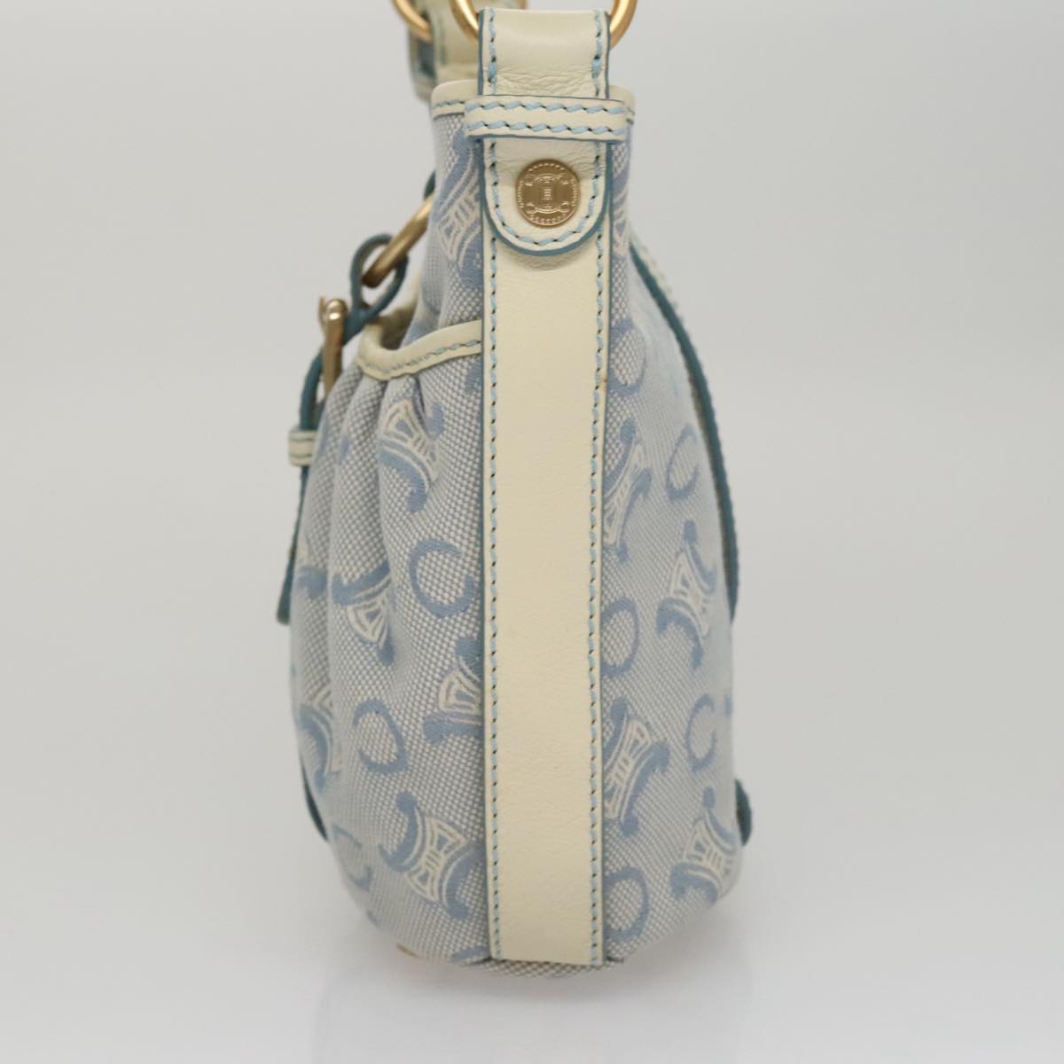 CELINE C Macadam Canvas Shoulder Bag Light Blue Auth yk17148