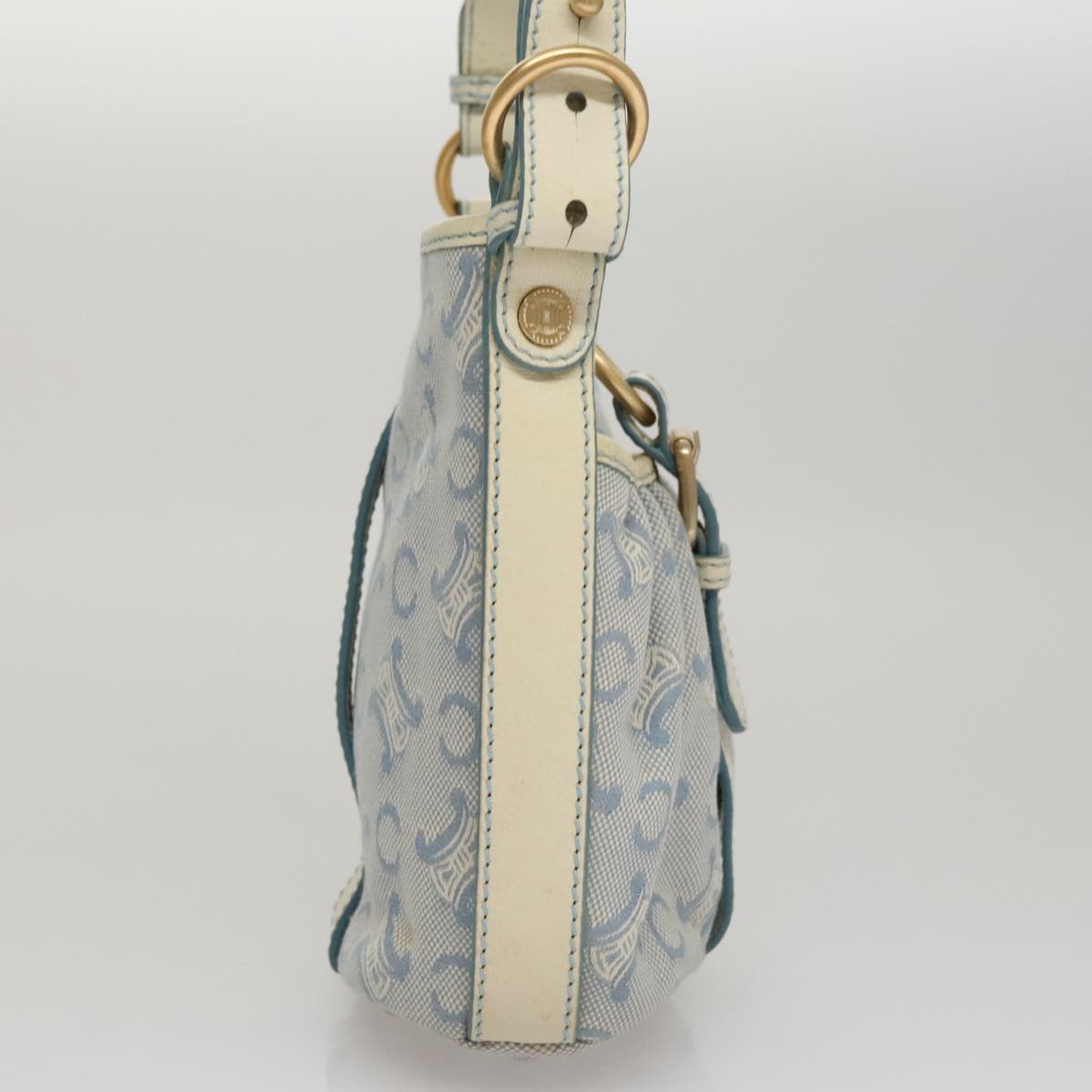 CELINE C Macadam Canvas Shoulder Bag Light Blue Auth yk17148