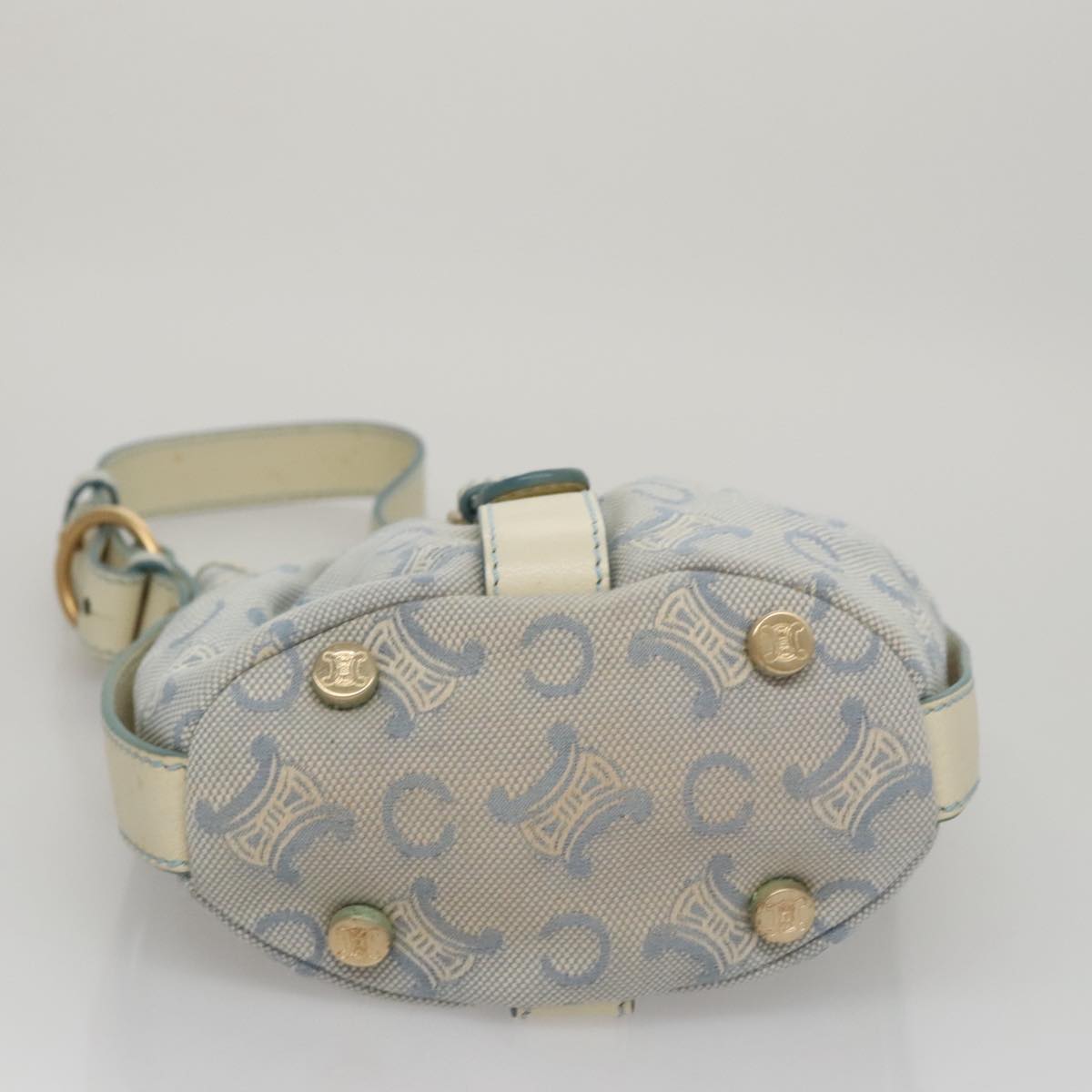 CELINE C Macadam Canvas Shoulder Bag Light Blue Auth yk17148