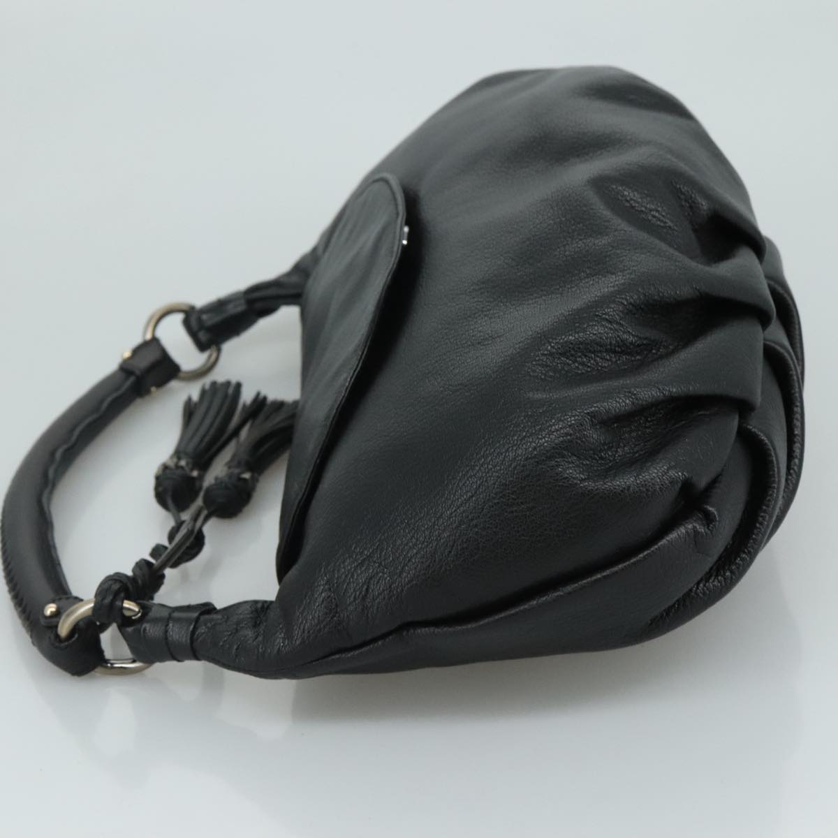 Salvatore Ferragamo Fringe Hand Bag Leather Black Auth yk17180