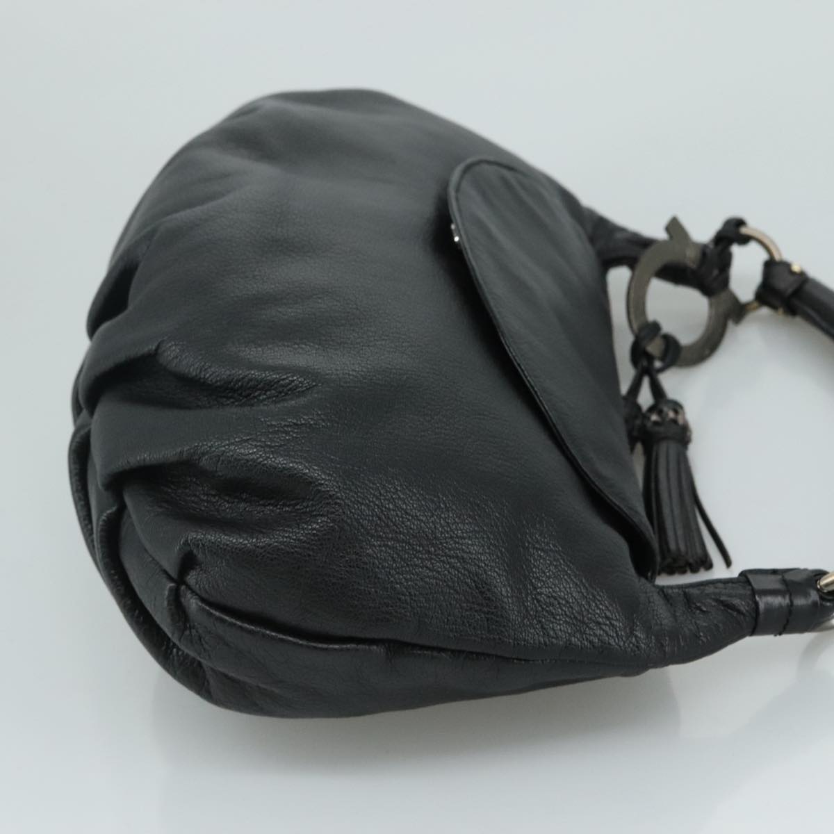 Salvatore Ferragamo Fringe Hand Bag Leather Black Auth yk17180