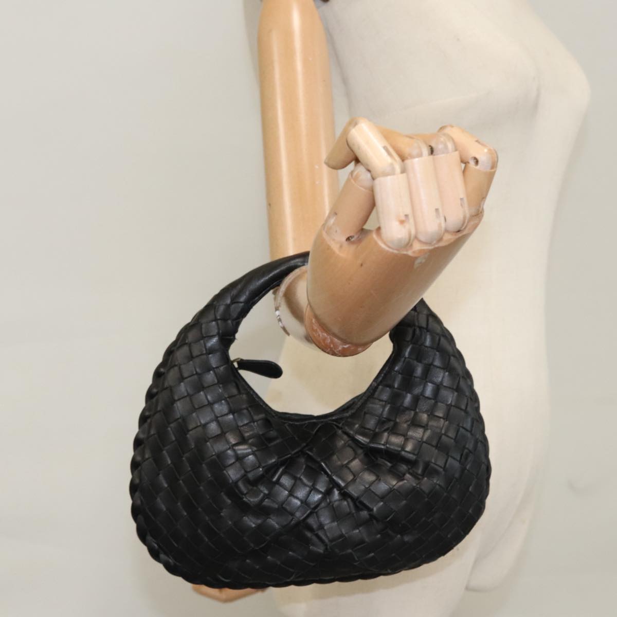 BOTTEGA VENETA INTRECCIATO Mini Hobo Hand Bag Leather Black 189227 Auth yk17218AM