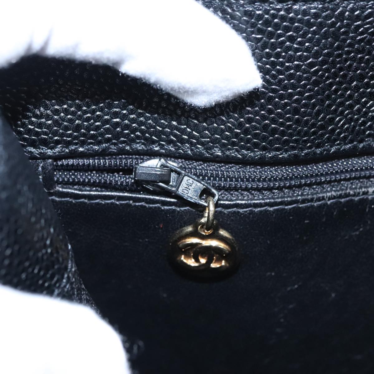 CHANEL COCO Mark Tote Bag Caviar Skin Black Gold CC Auth yk17238A